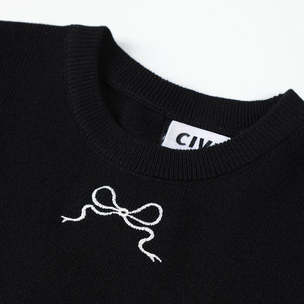 【4color】リボン半袖ニットトップ Z00285