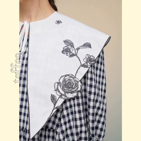 フレンチシックとモードの融合:ギンガムチェックのティアードワンピース 《C0211》