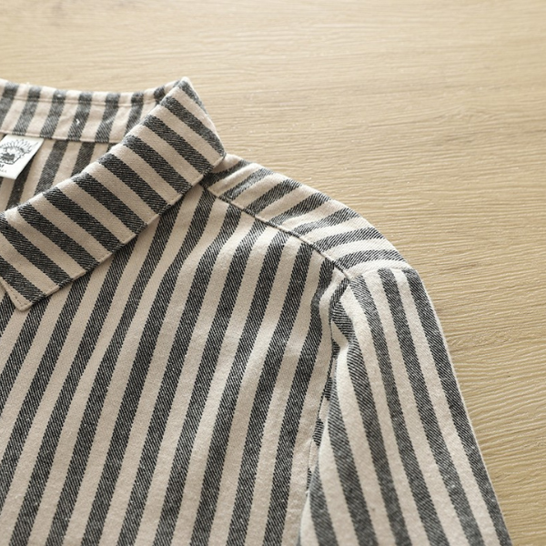 【4color】胸ポケット付きストライプ柄ボタンダウンシャツ 《Z00727》