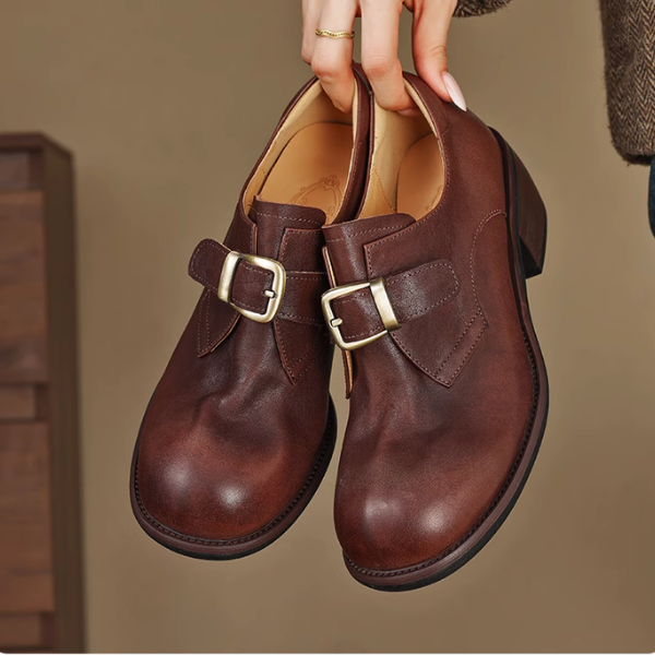 【3color】ラウンドトゥベルト付きヴィーガンレザーシューズ 《Z00516》