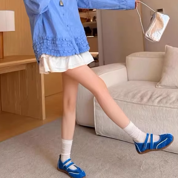 【4color】ラウンドネックダブルストラップフラットシューズ《Z00880》