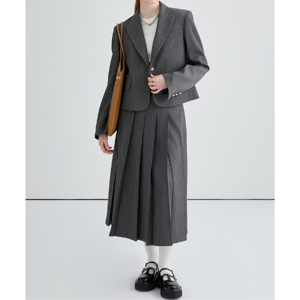 ショートスーツジャケット&ミドル丈プリーツスカートのセットアップ Z00134