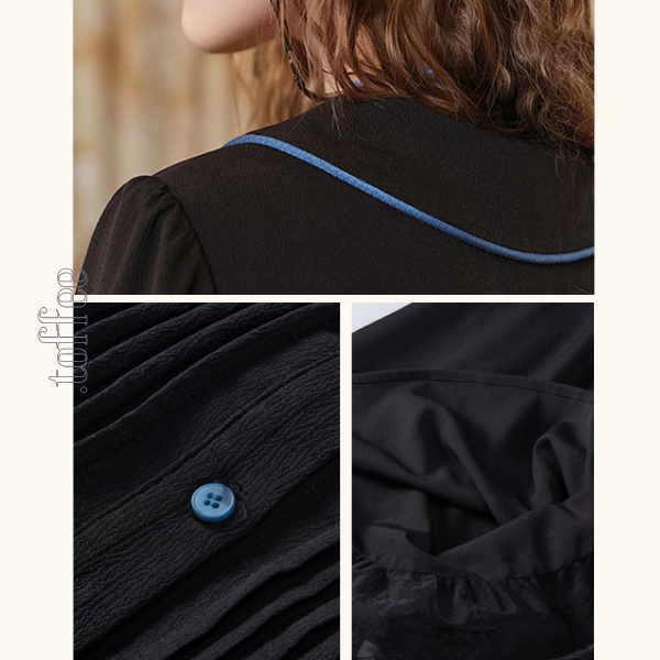 フラワー刺繍レースヘムブラックワンピース 《Z00680》