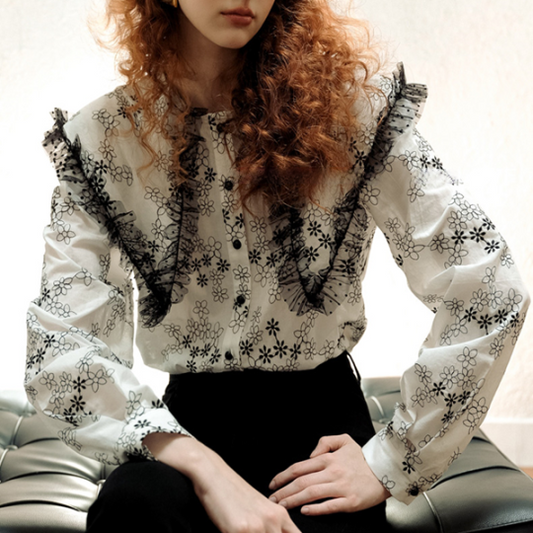 ビッグレースカラー小花プリントブラウス Z00464