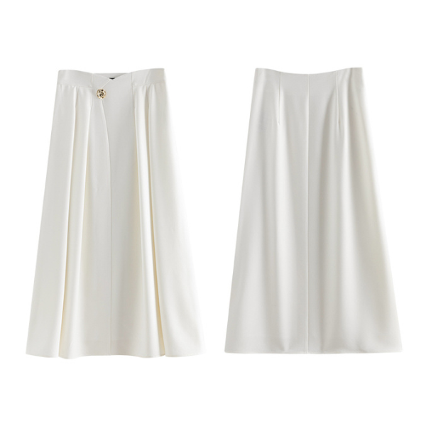 【2color】ゴールドボタン付きハイウエストAラインスカート Z00094