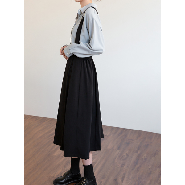 【3color】アシンメトリーサスペンダースカート X-313