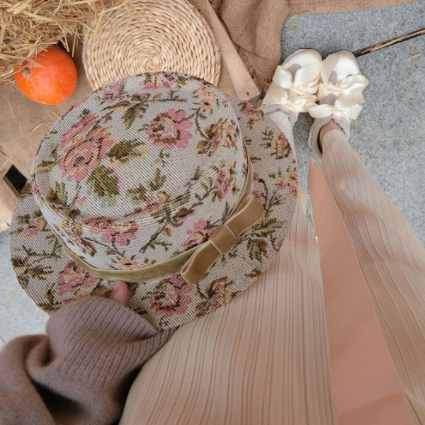 【3color】ゴブラン織り花柄ヴィンテージハット Z00058