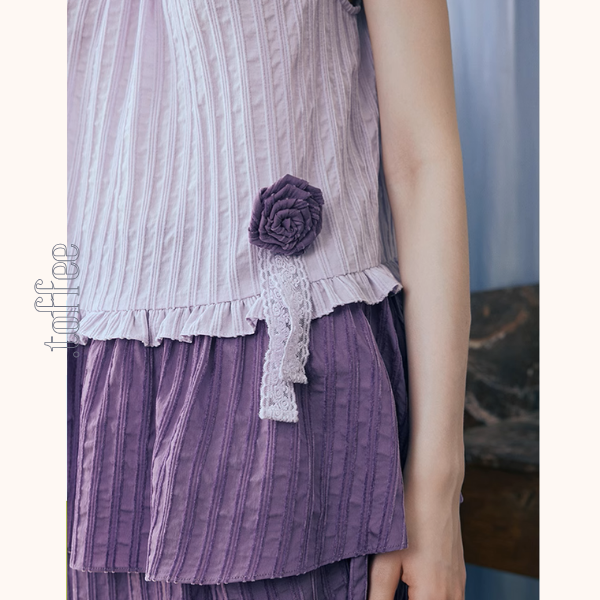 フリルスリーブトップ&ワイドパンツセットアップ《Z00966》