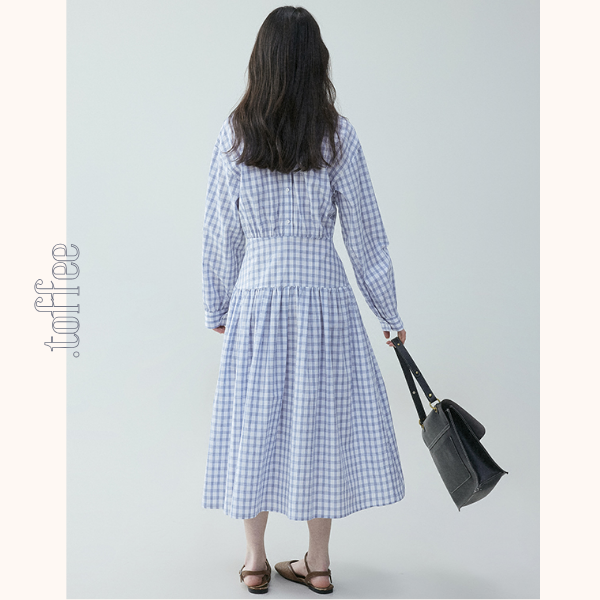 チェック柄Aラインロングシャツワンピース《Z00839》