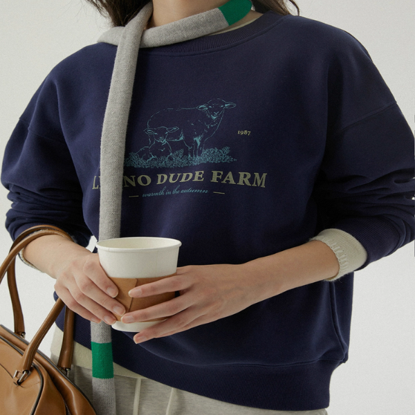 牧場プリントのレトロスウェットプルオーバー《Z01079》