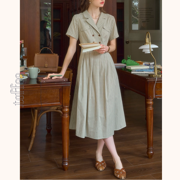 ダブルブレストチェック柄トレンチワンピース《Z00901》