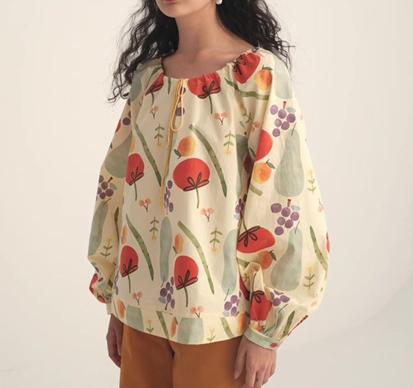 【2color】野菜と果物のコットンルーズプリントシャツ Z00447