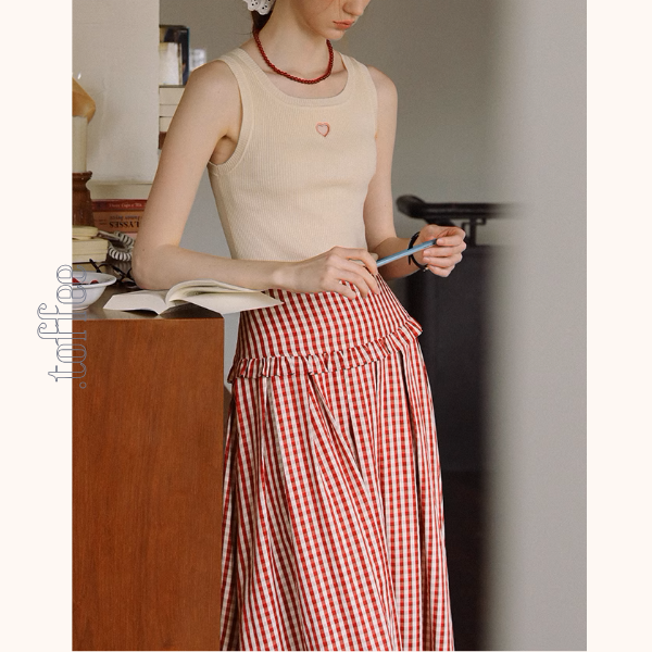 ギンガムチェックハイウエストフレアスカート《Z00882》