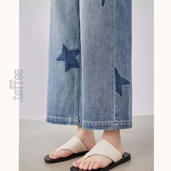 星型アップリケのハイウエストワイドジーンズ《Z00930》