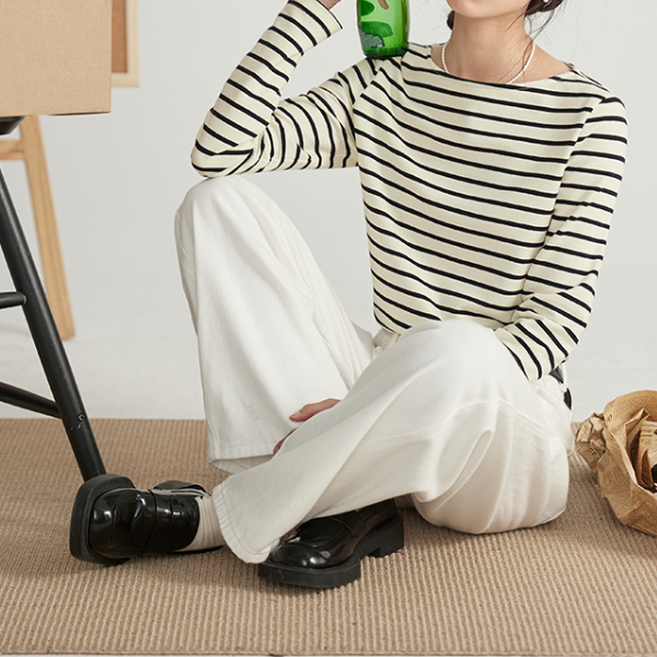 【2color】ストライプコットンロングTシャツ Z00200