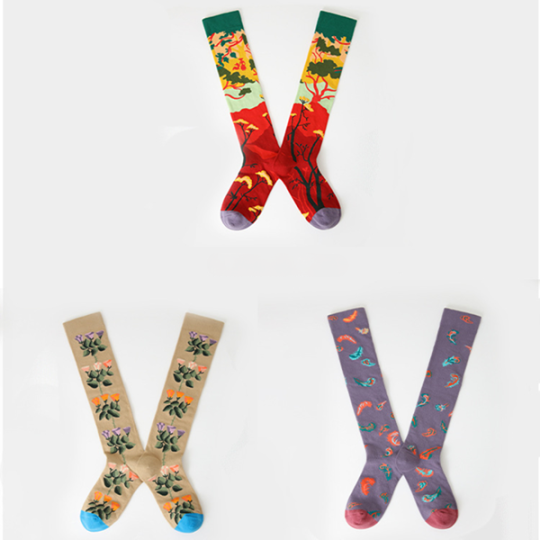 マルチカラーフラワー&フェザーロングソックス3点セット Z00526