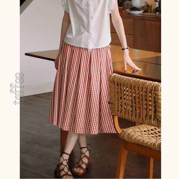 ギンガムチェックハイウエストフレアスカート《Z00882》