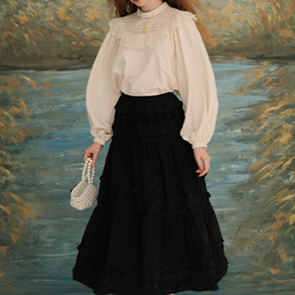 パールデコラティブバルーンスリーブブラウス Z00627