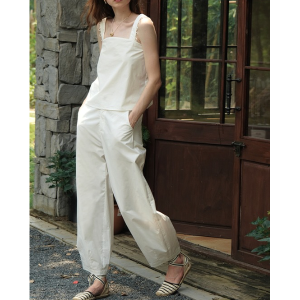 【2color】シンプルレースキャミソール&ロングパンツのセットアップ Z00204