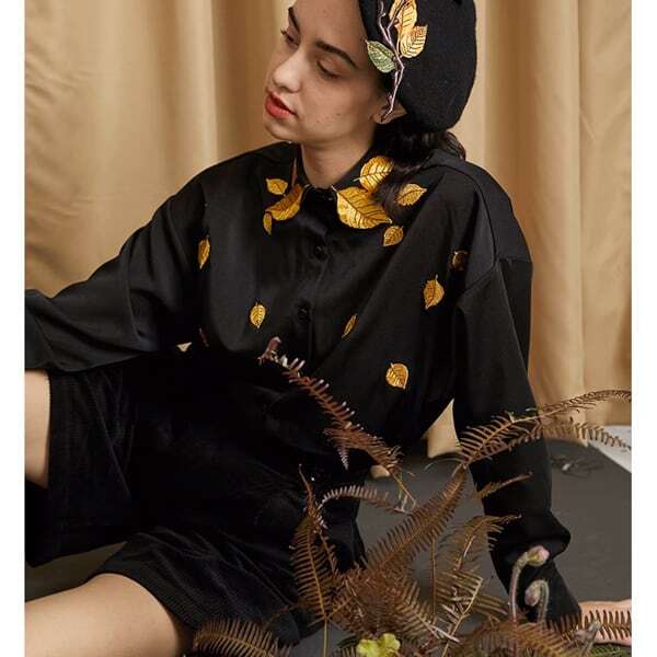 リーフ刺繍シャツブラウス C0076