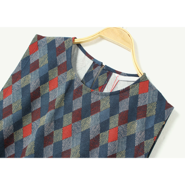 【2color】マルチカラースクエアパターンワンピース w-005