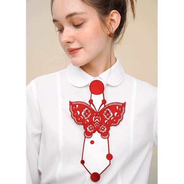 【2color】レトロバタフライ刺繍 ネオネクタイ C0137