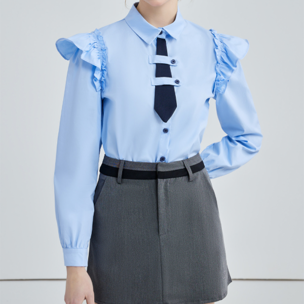 ショートネクタイフリルショルダーシャツ w-154