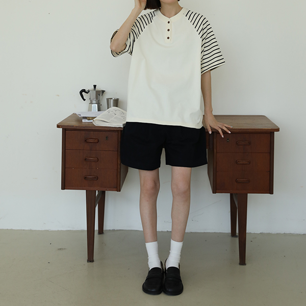 【2color】ラグランスリーブストライプTシャツ Z00355