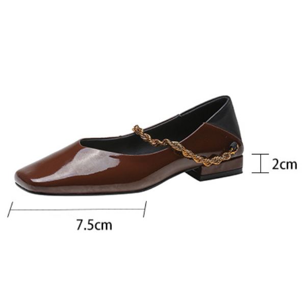 【2color】パテントレザーチェーンローヒールパンプス X-370