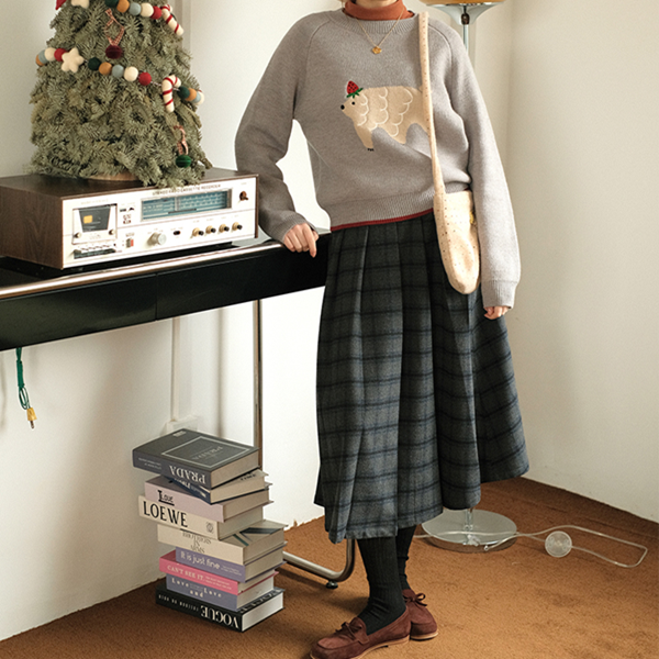 チェック柄Aラインロングスカート Z00492