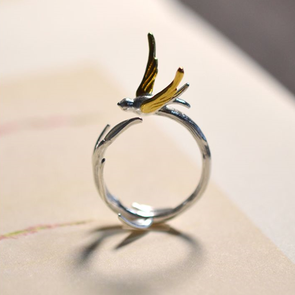 スワローモチーフアンティークフォークリング Z00476