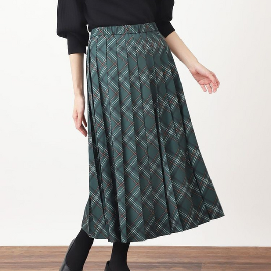 【2color】レトロチェックプリーツAラインスカート w-010