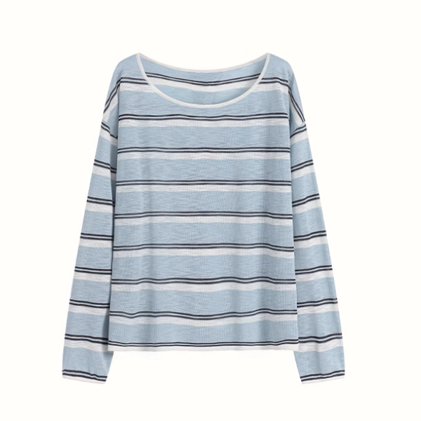 【2color】ワンショルダーストライプシアーニットトップ《Z01027》