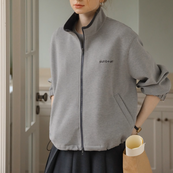 【2color】スタンドカラー ジップアップドロップショルダー スウェット《Z00891》