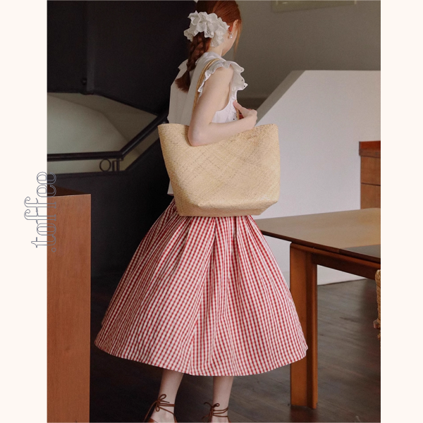 ギンガムチェックハイウエストフレアスカート《Z00882》
