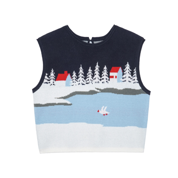 冬景色を描くレトロニットベスト《Z01082》