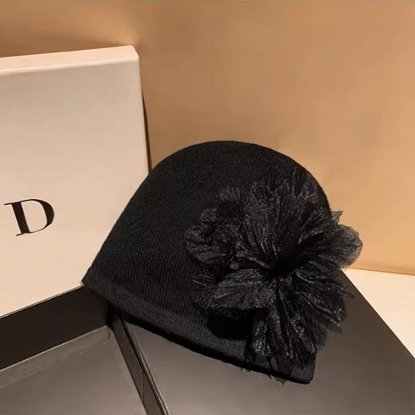 【8color】同色フラワーが華やぐ*チュール花びらニットビーニー《Z01195》