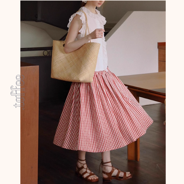 ギンガムチェックハイウエストフレアスカート《Z00882》