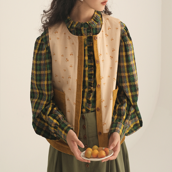 パフスリーブチェック柄ブラウス Z00451