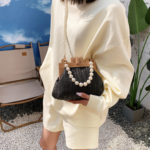 【3color】パールストラップエレガントストローバッグ X-274