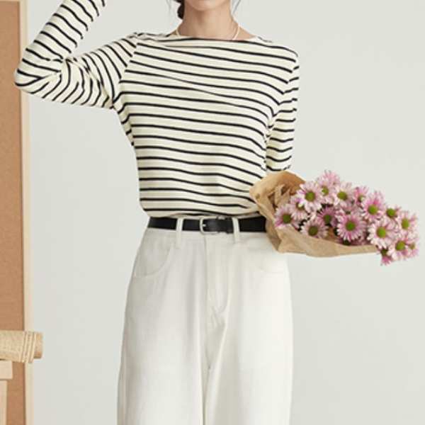 【2color】ストライプコットンロングTシャツ Z00200