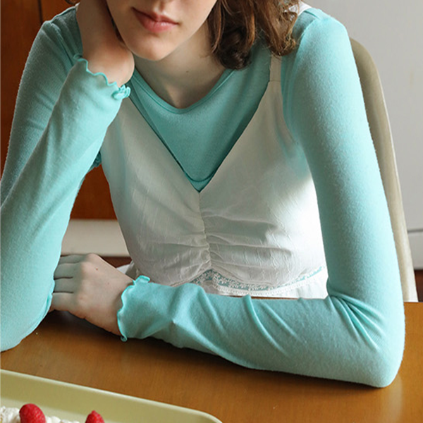 【2color】レイヤード風スリムTシャツ Z00442