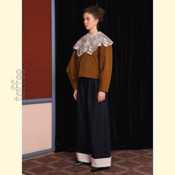 【2color】大人のエレガンス:美シルエットのワイドレッグデニムパンツ 《C0200》