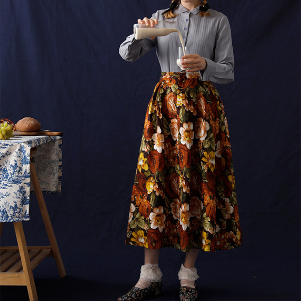 油絵風フローラルAラインスカート Z00008