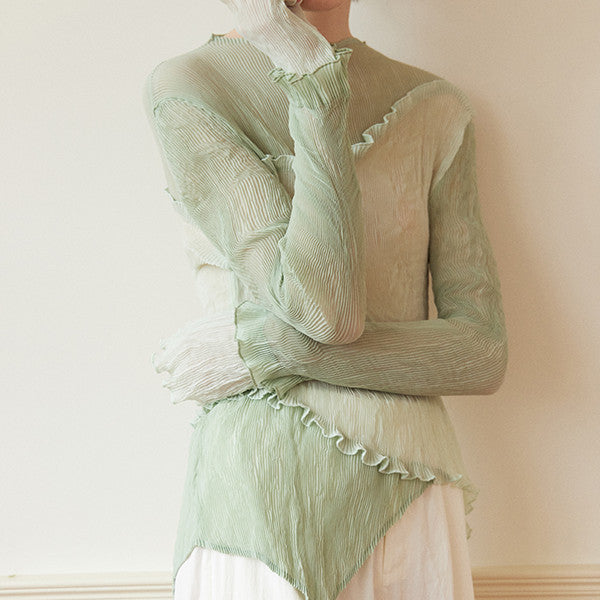 フリル付きミントグリーンシースルートップ Z00264