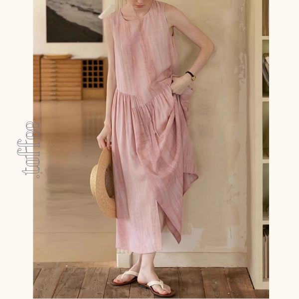 くすみピンクのノースリーブワンピース《Z01044》