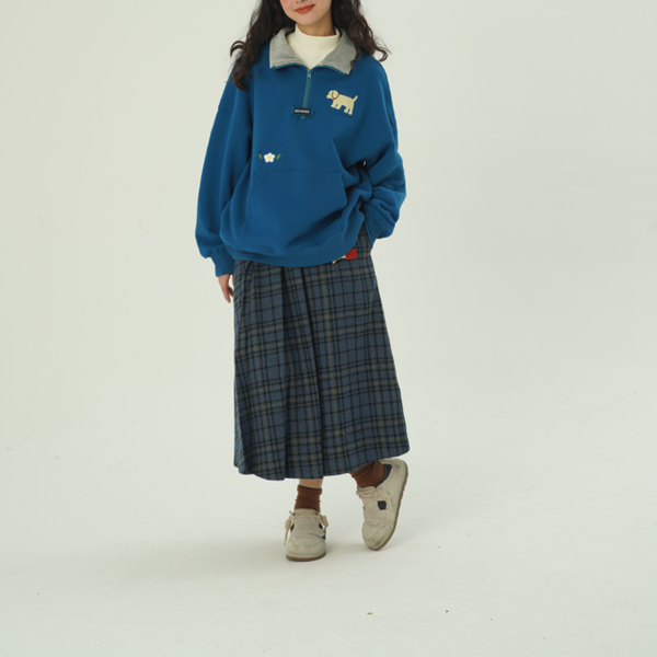 【2color】ホーンボタンチェック柄ロングスカート Z00607