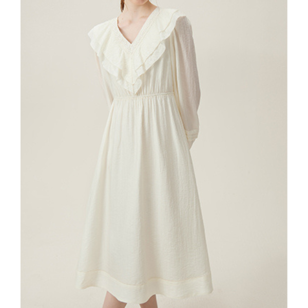 【2COLOR】フロントフリルVネックワンピース Z00093