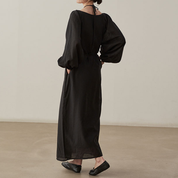 【2color】ホルターネックタックワンピース X-071