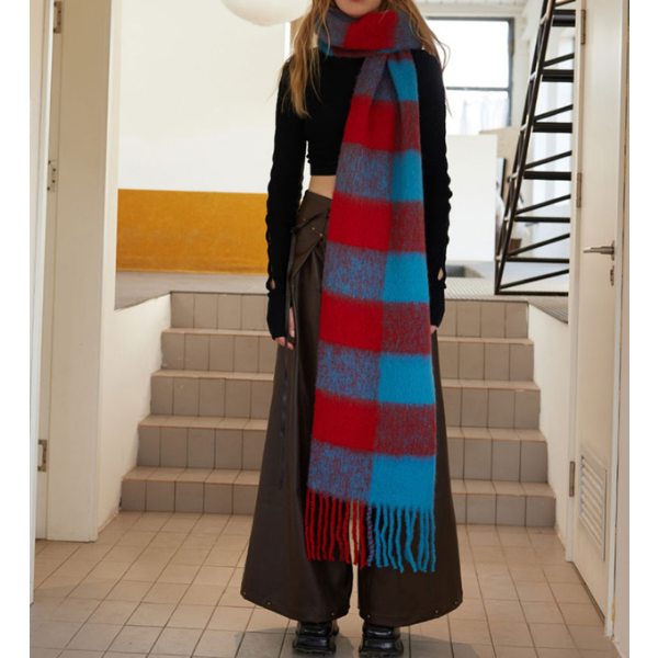 【3color】チェックパターンスーパーロングスカーフ X-453